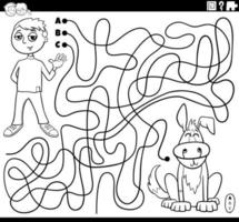 Labyrinth mit Cartoon-Teenager und seinem Hund zum Ausmalen vektor