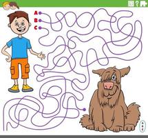 labyrint med seriefiguren pojke och hans hund vektor