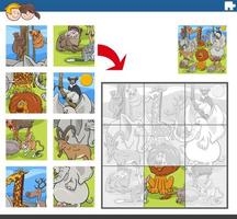 Puzzle-Aufgabe mit Cartoon-Wildtierfiguren vektor