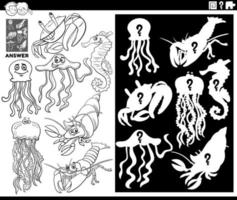 Matching-Formen-Spiel mit Cartoon-Oktopus-Malseite vektor