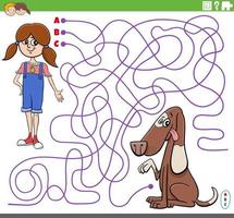 labyrintspel med tecknad flicka karaktär och hennes hund vektor