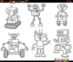 tecknade robotar och droider karaktärer som målarbok vektor