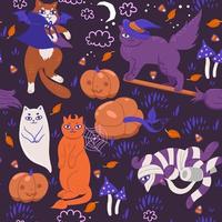Nahtloses Muster mit Halloween-Katzen. Vektorgrafiken. vektor