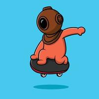 söt dykare spelar skateboard tecknad vektor ikonillustration. vetenskap transport platt tecknad koncept