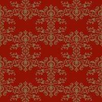 guld vintage damast stil mönster på röd bakgrund. sömlösa vektormönster för tyg, tapeter, kakel eller förpackningar. vektor