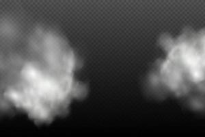 weiße Vektorbewölkung, Nebel oder Rauch auf dunklem kariertem Hintergrund.