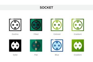 Socket-Symbol in verschiedenen Stilen. Socket-Vektorsymbole in Umrissen, soliden, farbigen, gefüllten, Farbverläufen und flachen Stilen. Symbol, Logoabbildung. Vektor-Illustration vektor