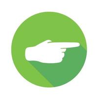 vektor platt ikon höger riktning. skylt med handen. kommunikation symbol. vit hand med gest på grön rund bakgrund isolerad på vitt. webbknappen. humör klistermärke. modern illustration