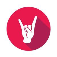 Vektor flaches Symbol Rock n Roll. mit der Hand unterschreiben. Kommunikationssymbol. weiße Hand mit Geste auf grünem rundem Hintergrund isoliert auf weiß. Web-Schaltfläche. Stimmungsaufkleber