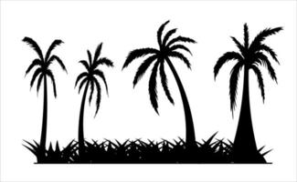 palm kokosnöt med gräs i siluett vektor