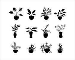 Set aus schwarzen Silhouetten Topfpflanzen hinterlässt weißen Hintergrund vektor