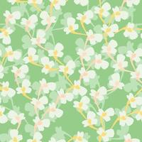 sömlösa växtmönster på grön bakgrund med små blommande vinstockar, gratulationskort eller tyg vektor