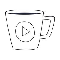 Keramikbecher Kaffee, Tee. Tasse heißes Getränk. Umrissgekritzel. Schwarz-Weiß-Vektor-Illustration isoliert auf weißem Hintergrund vektor