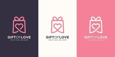 kombination av gåva och kärlekslogotyp. unik överraskning och logotyp designmall vektor
