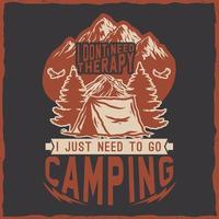 camping vandring t-shirt design retro vintage typografi illustration för tryck vektor