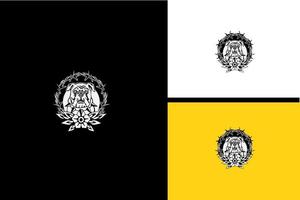 Logo-Design des Kopfhundes wütender Vektor schwarz-weiß