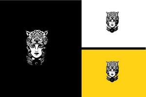 huvud kvinnor och huvud gepard vektor svart och vitt
