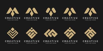 uppsättning abstrakt bokstaven m logotyp mall. ikoner för affärer av mode, sport, pixel, teknik. vektor
