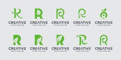 uppsättning samling första bokstaven r logotyp mall. ikoner för företag av löv, natur, ren. vektor