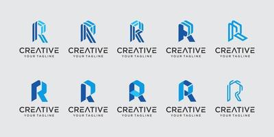 uppsättning av monogram initial bokstav r rr logotyp mall. ikoner för företag inom mode, sport, fordon. vektor