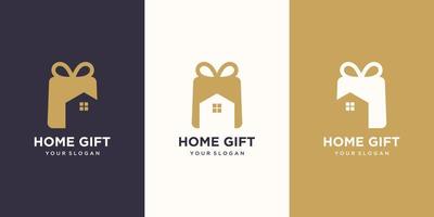 Geschenk- und Home-Logo-Kombination. einzigartige Überraschungs- und Logo-Designvorlage vektor