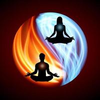 yin yang meditationsyoga med mänsklig siluett vektor