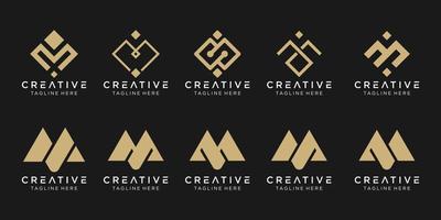 uppsättning abstrakt monogram m logotyp mall. ikoner för affärer av mode, sport, pixel, teknik. vektor