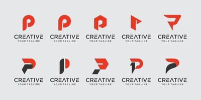 uppsättning abstrakta första bokstaven p logotyp mall. ikoner för företag inom mode, sport, fordon vektor