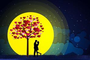 romantische Paarsilhouette in der Nacht vektor