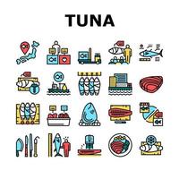 tonfisk auktion tsukiji marknaden samling ikoner set vektor