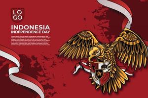 Indonesiens självständighetsdag röd mallbakgrund med garuda art animation, flagga och grunge vektor