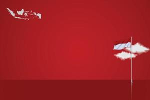 Indonesien fira dag bakgrund mall vektor röd med liten flagga ikon realistisk och Indonesien karta.