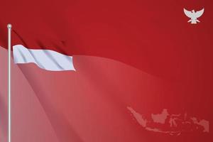 indonesische flagge flattert hintergrundstil mit realistischer indonesischer flagge, karte und garuda-vogel der verzierung vektor