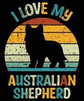 Sonnenuntergang-Silhouettegeschenkhundeliebhaber-Hundebesitzer des lustigen australischen Schäferhundes Vintager retro wesentlicher T - Shirt vektor