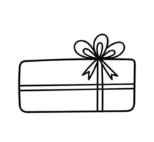 nettes Geschenk gebunden mit einem festlichen Band mit einem Bogen lokalisiert auf weißem Hintergrund. handgezeichnete Vektorgrafik im Doodle-Stil. perfekt für Feiertags- und Weihnachtsdesigns, Karten, Dekorationen, Logos. vektor