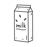 Kartonverpackung mit Milch isoliert auf weißem Hintergrund. natürliches Milchprodukt. handgezeichnete Vektorgrafik im Doodle-Stil. Perfekt für Dekoration, Logo, Menü, Rezepte, verschiedene Designs. vektor