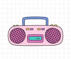 Retro-Kassettenrekorder in leuchtenden Farben. Musik-Boombox. Vektor-handgezeichnete Doodle-Illustration isoliert auf weißem Hintergrund. Perfekt für Karten, Dekorationen, Logos, verschiedene Designs. Stil der 90er vektor