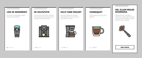 kaffeemaschine und zubehör-onboarding-symbole setzen vektor