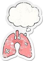 tecknade lungor och tankebubbla som ett bedrövat slitet klistermärke vektor