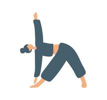 nette frau, die körperdehnung an der flachen illustration des turnhallenvektors übt. Frau in Sportbekleidung macht Yoga-Leute. Sportlerin beim Sporttraining. aktive Person, die Aerobic genießt vektor