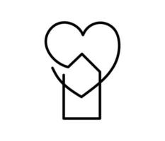 Haus mit Herz Vektor handgezeichnet Monoline Logo Symbol Immobilien eine Kunstlinie, Form innerhalb. Liebesheimsymbol, Illustration lokalisiert auf weißem Hintergrund