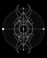 magisk trippelmåne. symbol för vikingaguden, keltisk helig geometri, wiccan vit logotyp tatuering, alkemi esoteriska trianglar. andlig ockultism objekt vektorillustration isolerad på svart bakgrund vektor