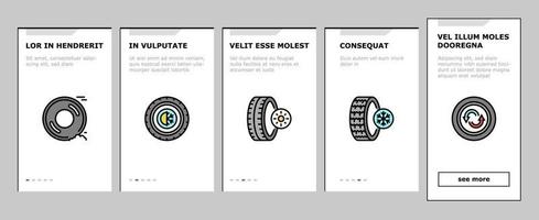 Onboarding-Symbole für gebrauchte Reifenverkaufsgeschäfte setzen Vektor