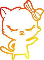 varm gradient linjeteckning söt tecknad katt med rosett vektor