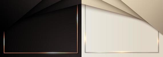 satz der schablone abstrakte schwarze und goldene luxusstreifen mit goldrahmenhintergrund vektor