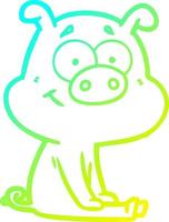 Kalte Gradientenlinie Zeichnung fröhliches Cartoon-Schwein sitzend vektor