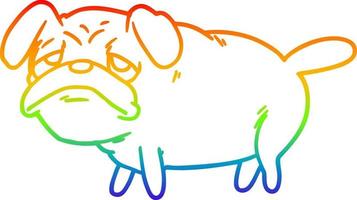 Regenbogen-Gradientenlinie Zeichnung Cartoon unglücklicher Mops-Hund vektor