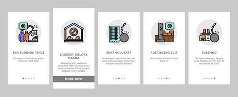 Demontage Bauprozess Onboarding Icons Set Vektor