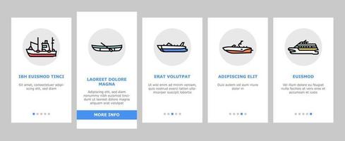Boot Wassertransportarten Onboarding-Symbole setzen Vektor