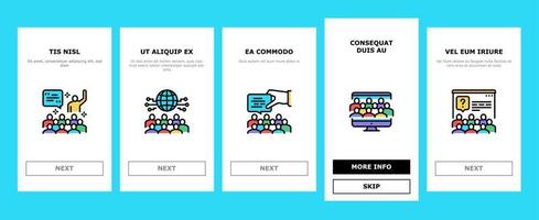 forum människor möter onboarding ikoner set vektor